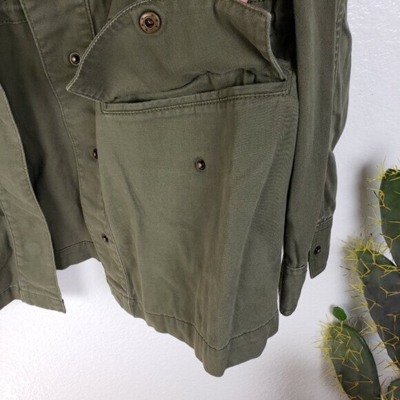 CASLON Jacket Oversized Utility Cargo Snap Army Green size S Military Shacket - Picture 11 of 13